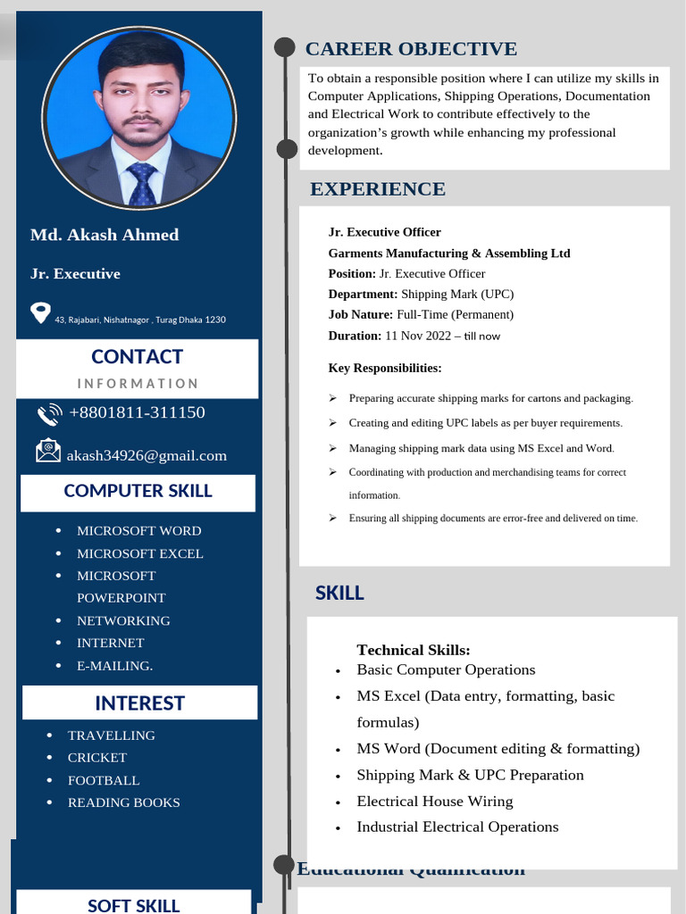 2 Page CV Formate 02 | PDF | Microsoft Excel | Computing