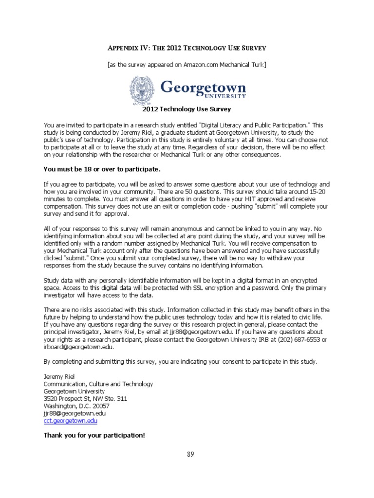 2012 Technology Use Survey Questions | Websites | Internet