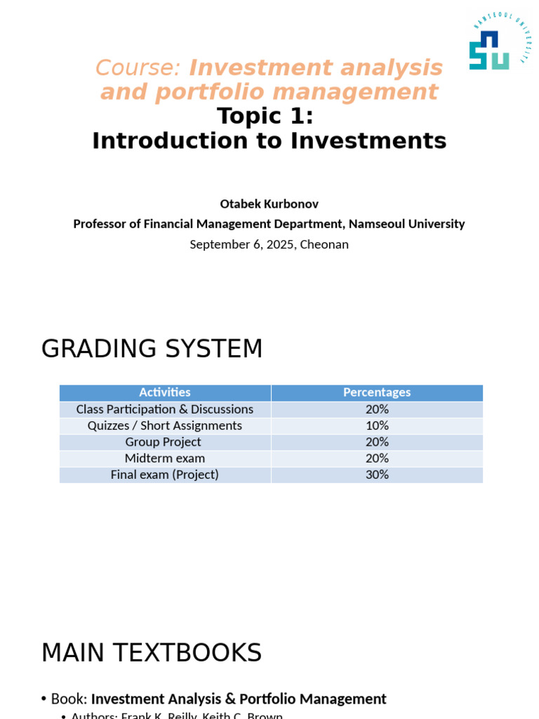 Investment Analysis Course Overview | PDF | Financial Risk | Dividend