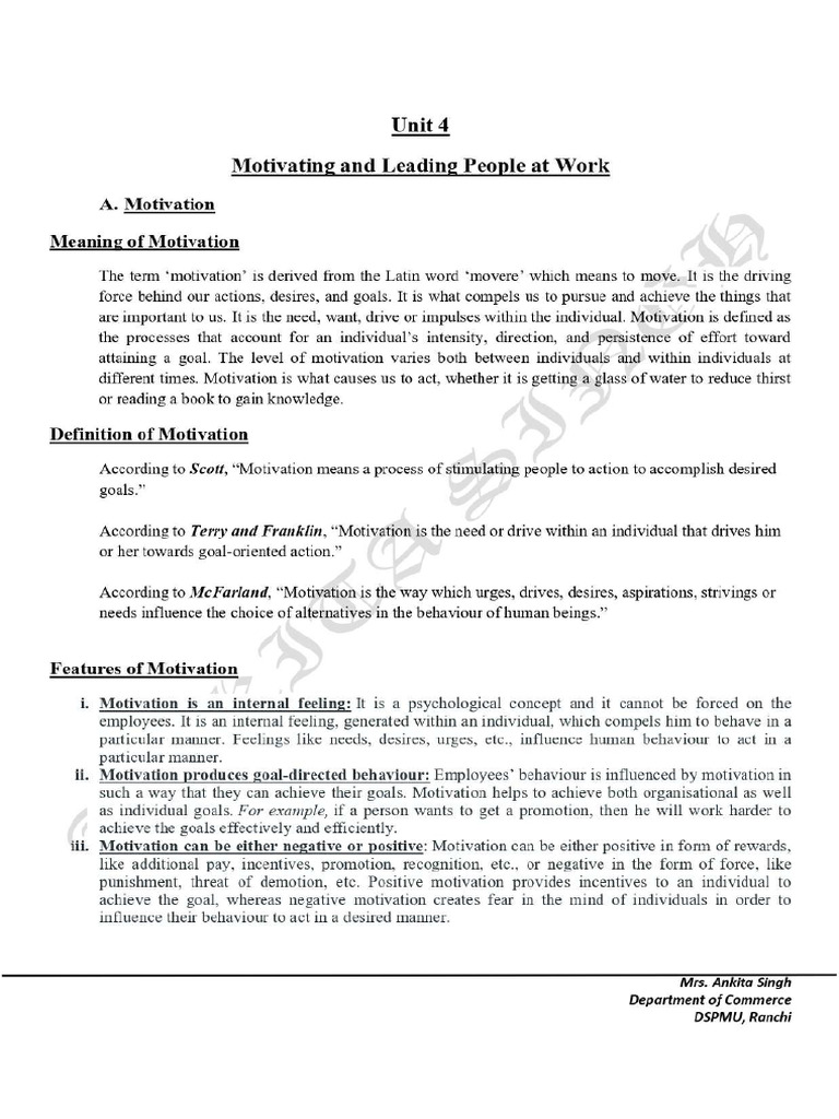 MVC Unit 4 Motivation and Leadership English | PDF