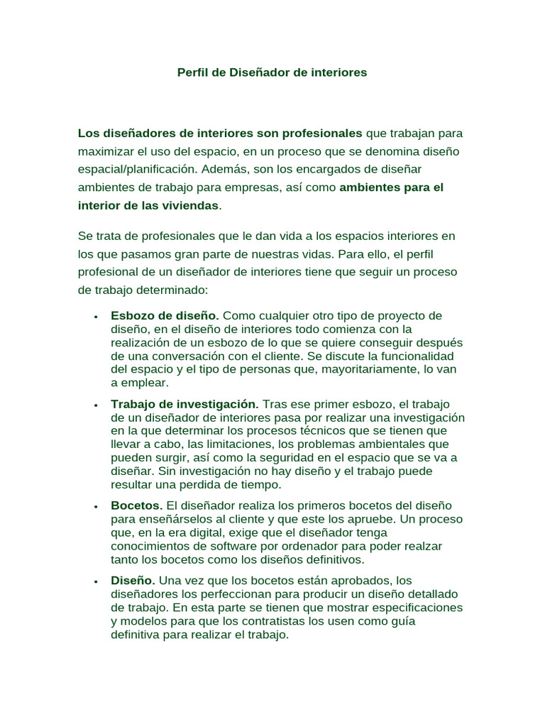 Perfil de Diseñador de Interiores | PDF | Diseño de interiores | Diseño