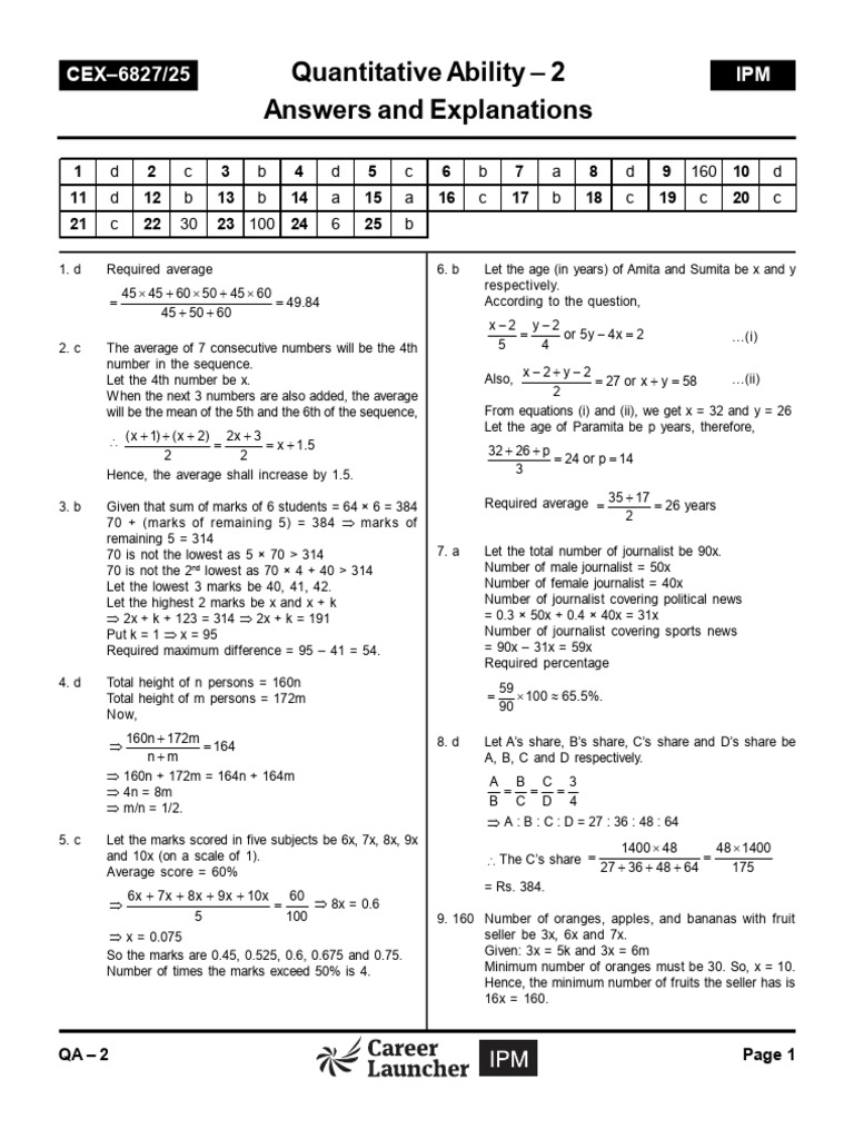 Quantitative Ability Answers & Explanations | PDF
