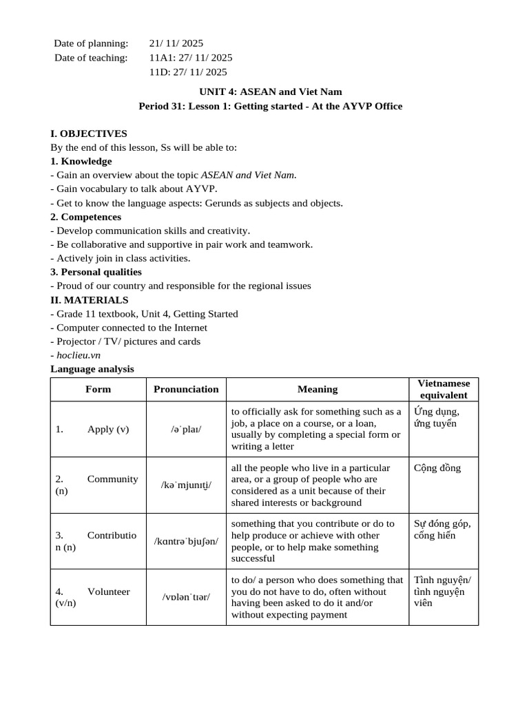 Period 31. Lesson 1 Getting Started | PDF | Vocabulary | Teachers