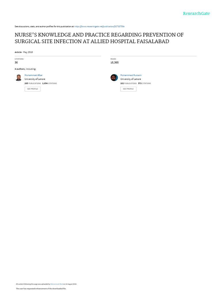 Nurse Knowledge on Surgical Infection Prevention | PDF | Nursing ...