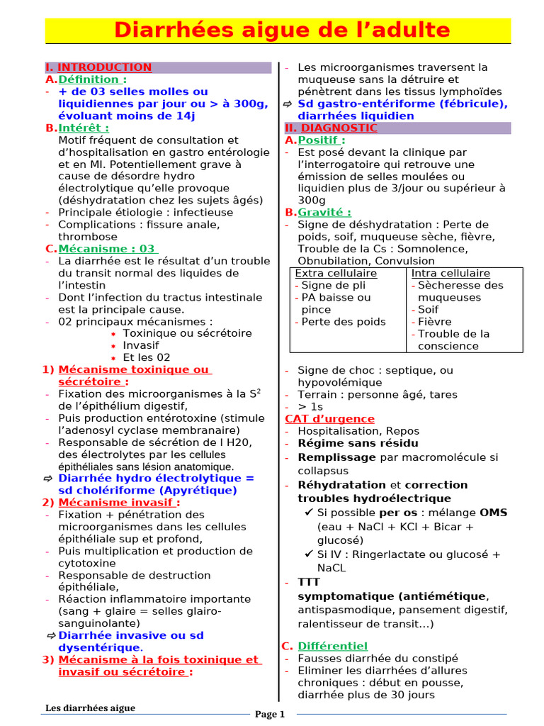Diarrhée aiguë chez l'adulte : causes et soins | PDF | Diarrhée ...