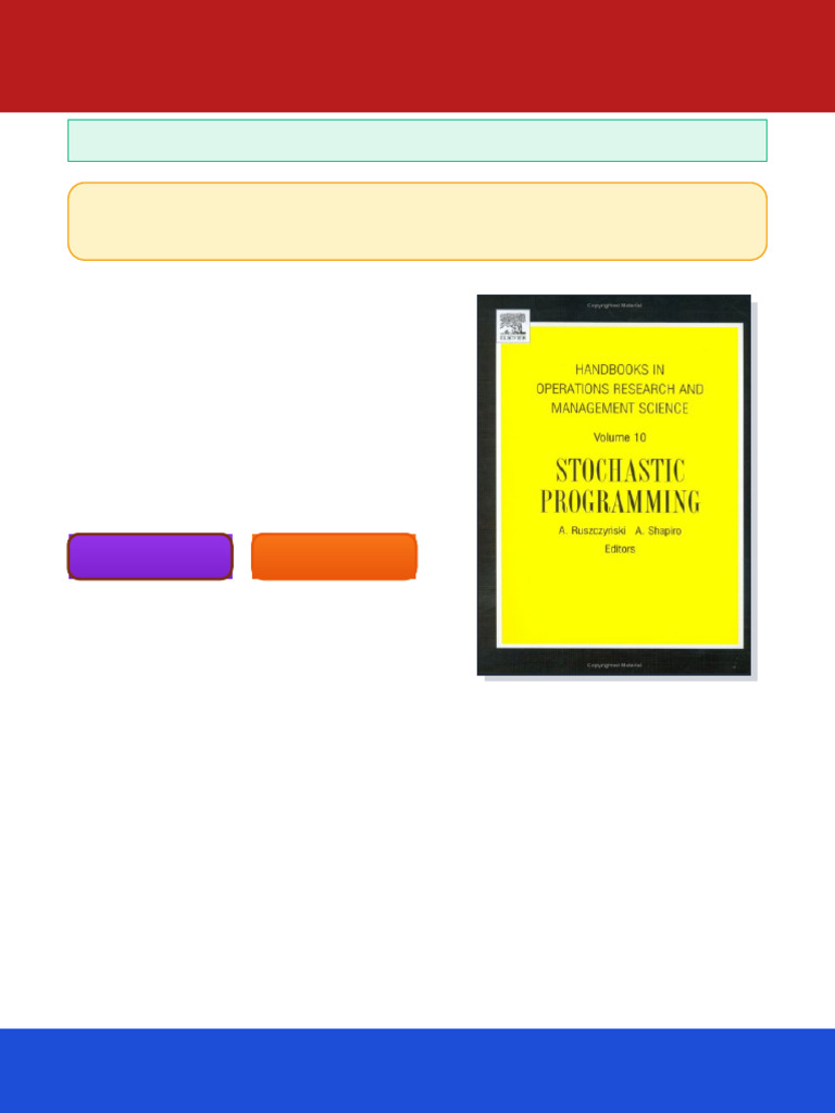 Stochastic Programming 1st Edition A. Ruszczynski Complete Ebook | PDF ...