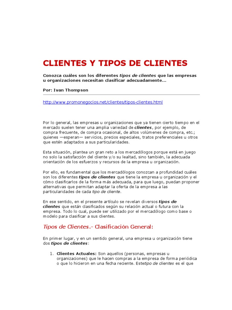 Clasificación de Tipos de Clientes | PDF | Cliente | Marketing