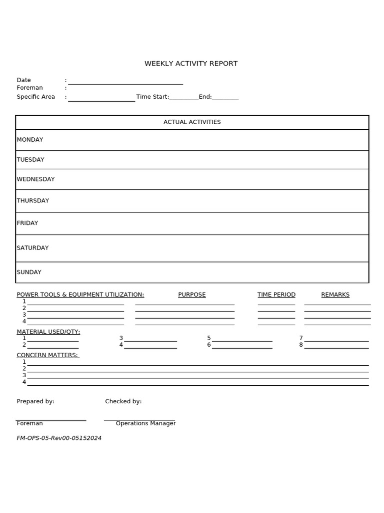 Weekly Activity Report Template | PDF