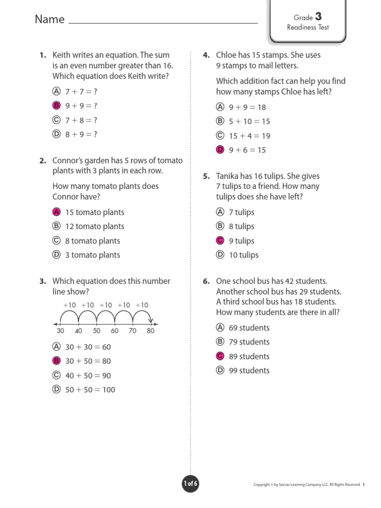 Grade 3 Math Readiness Test Questions | PDF | Rectangle