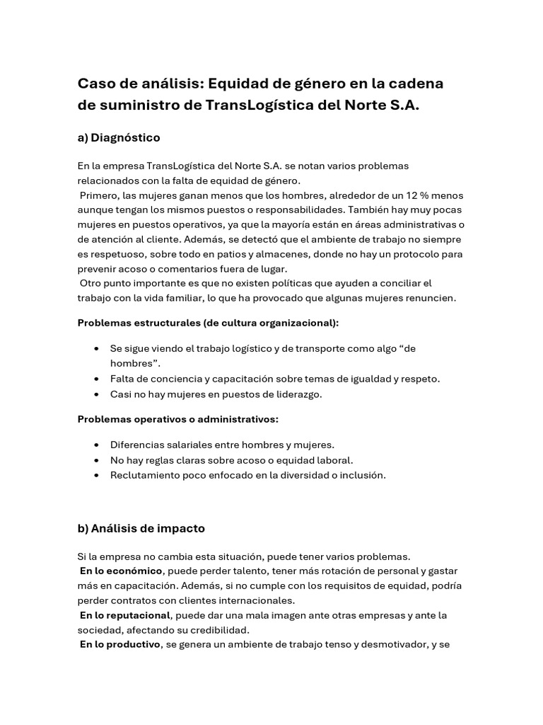 Equidad de género en TransLogística S.A. | PDF | Igualdad de género ...