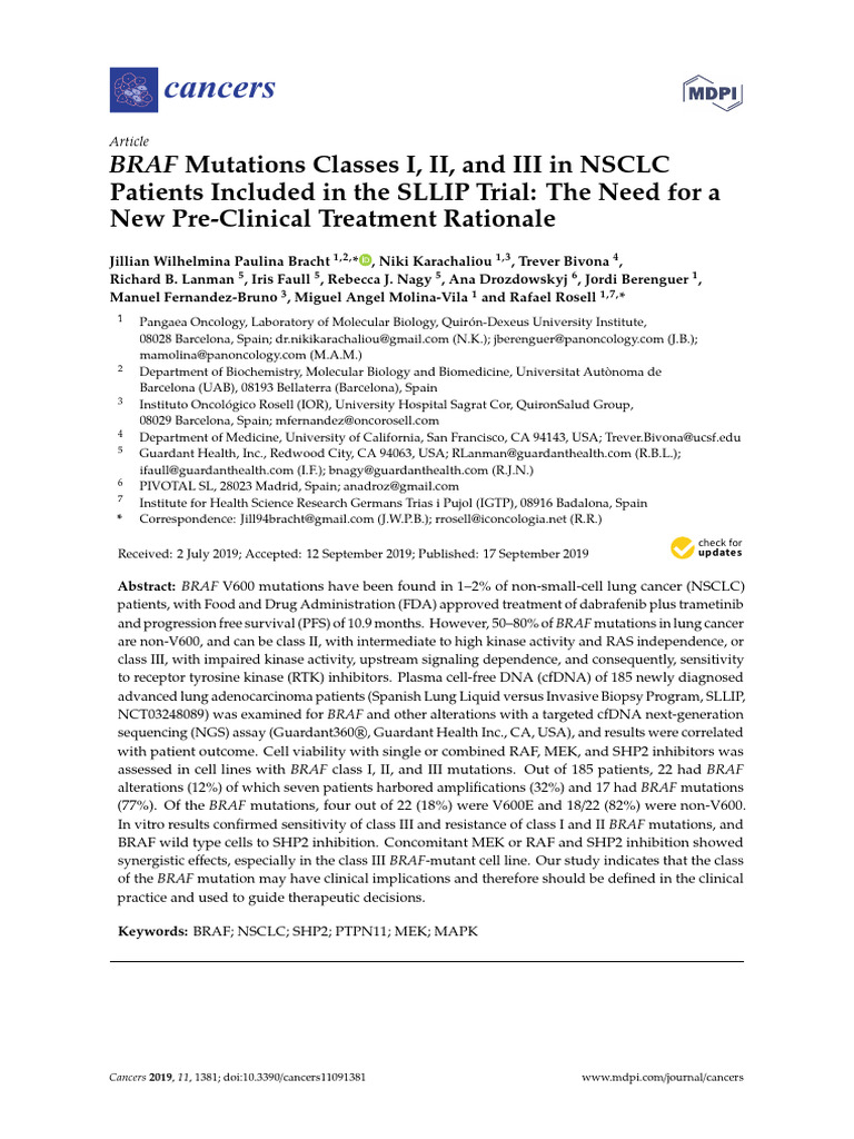 BRAF Mutation Classes in NSCLC Treatment | PDF | Mitogen Activated ...