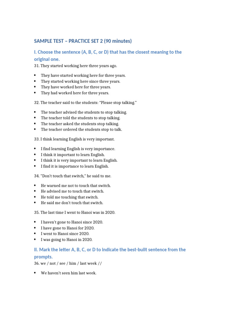 Sample_Test_Practice_Set_2 | PDF | Electric Car | Car