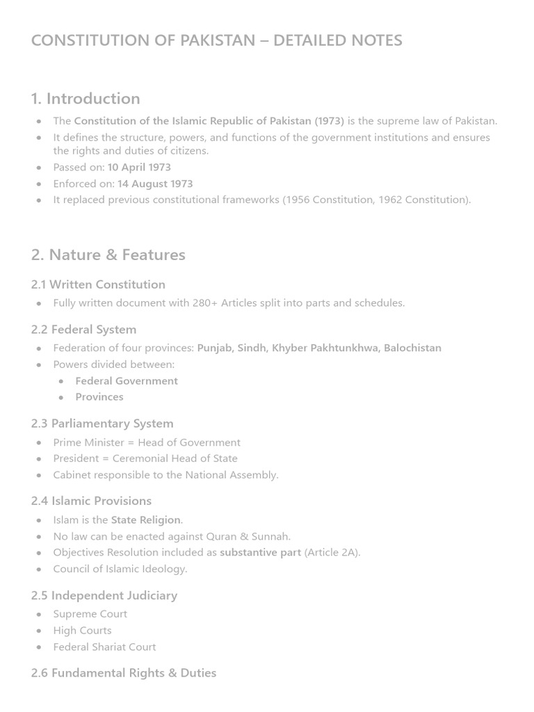 Pakistan Constitution Overview & Features | PDF | Constitution ...