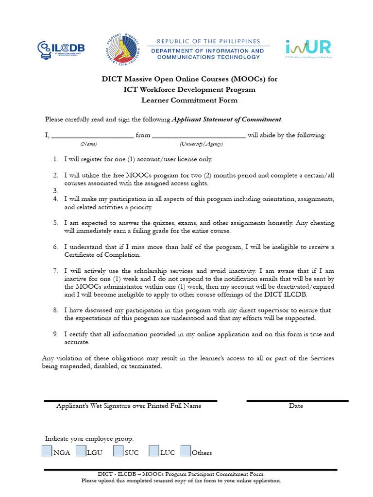 MOOC Commitment Form for ICT Training | PDF