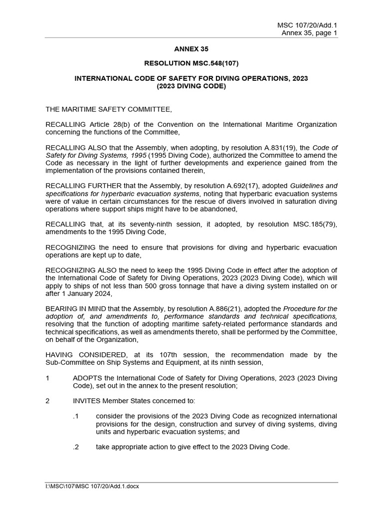 2023 International Diving Safety Code | PDF | Underwater Diving