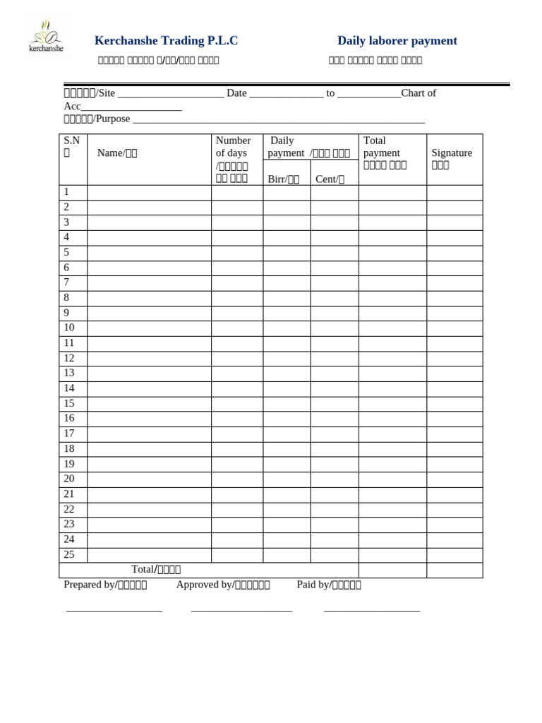 Daily Labor Payment | PDF