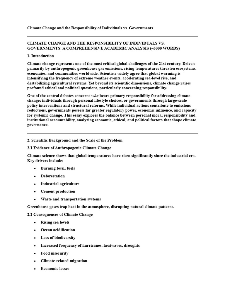 Climate Responsibility: Individuals vs. Governments | PDF | Climate ...