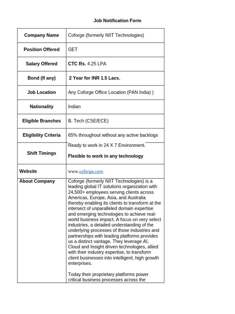 Coforge Job Notification Form (1) | PDF