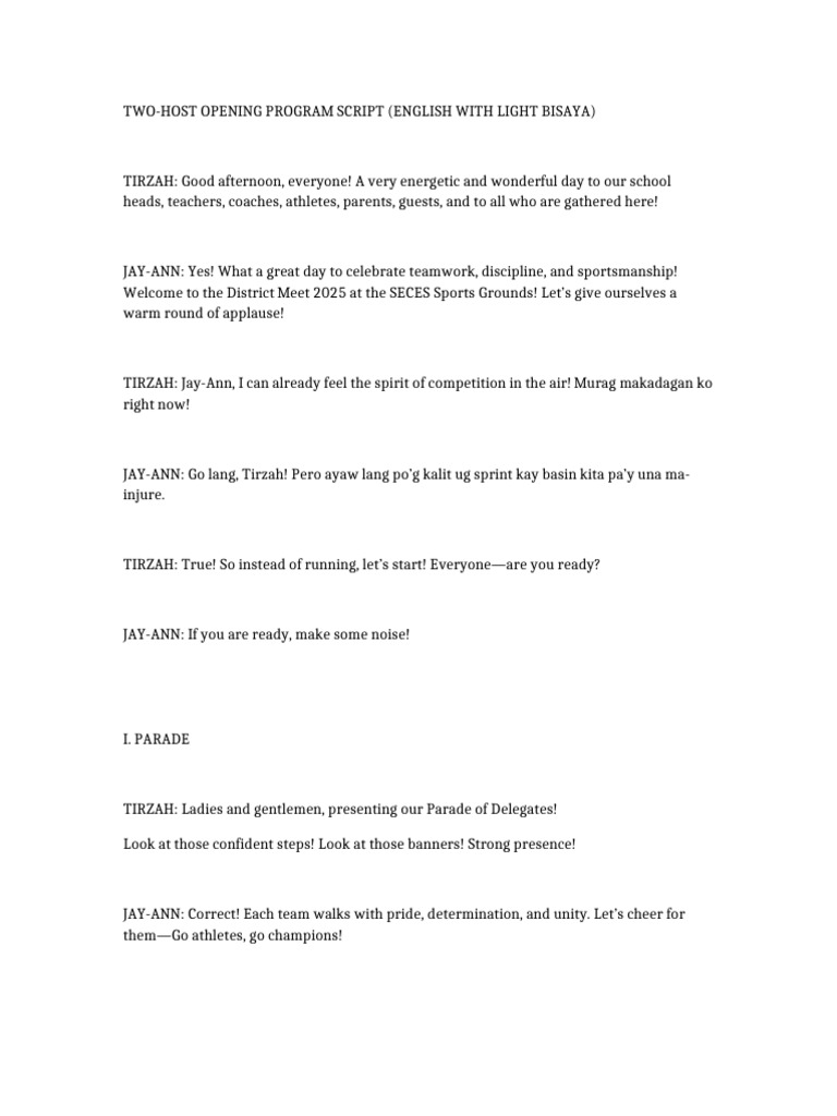 District Meet 2025 Opening Program Script | PDF