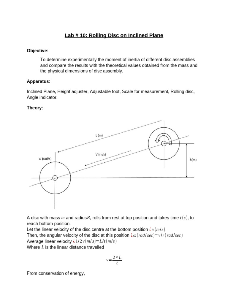 Moment of Inertia of Rolling Discs | PDF | Velocity | Mass