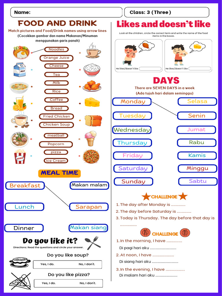 Food and Drink Vocabulary Activities | PDF | Lunch | Asian Cuisine