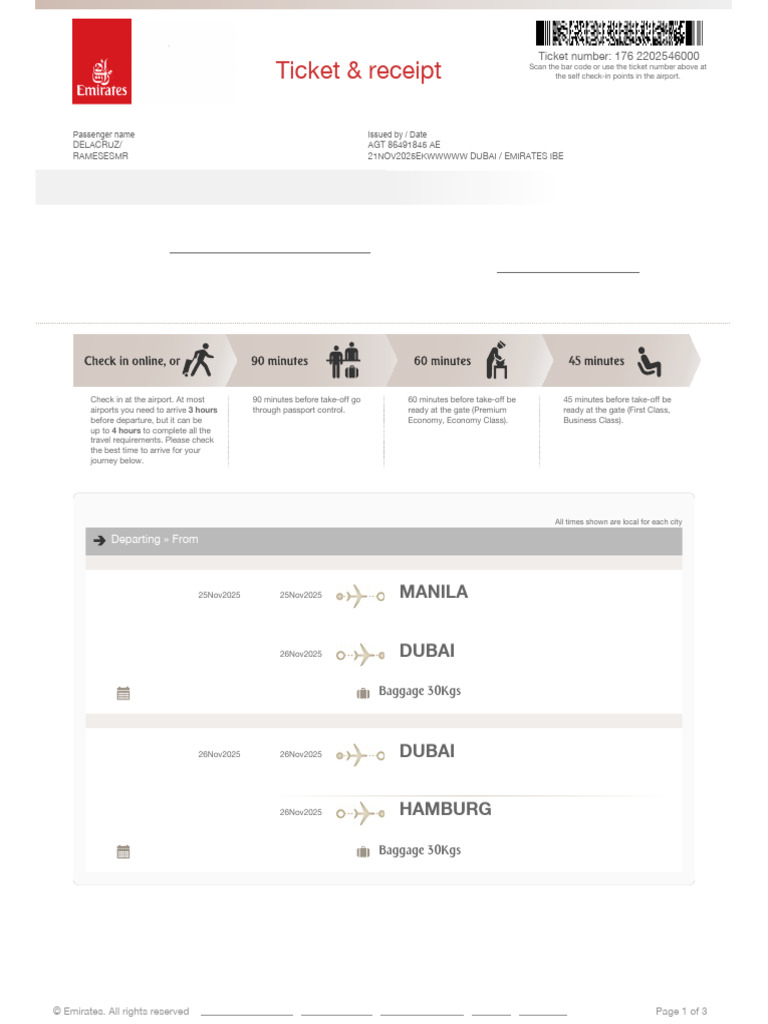 Emirates Flight Itinerary and Guidelines | PDF