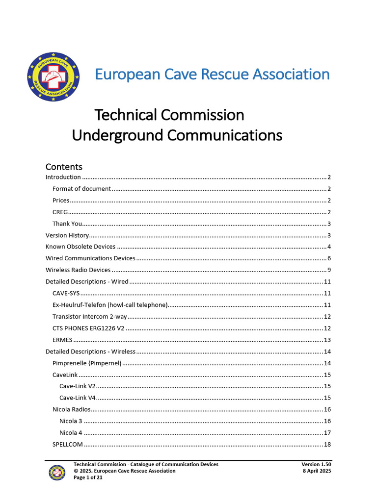 Catalogue of Cave Rescue Communication Devices | PDF | Telephone ...