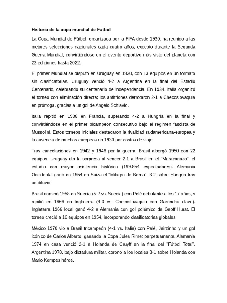 Historia de la Copa Mundial de Fútbol | PDF | FIFA Copa del Mundo ...