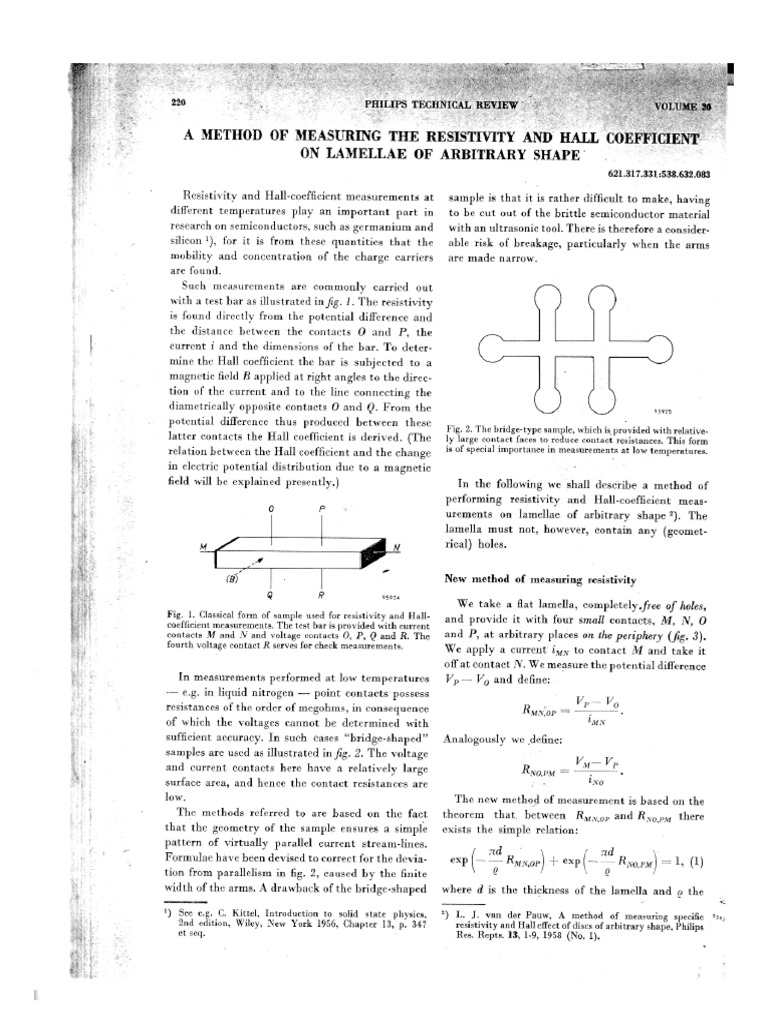 A Method of Measuring The Resistivity and Hall Coefficient On Lamellae ...
