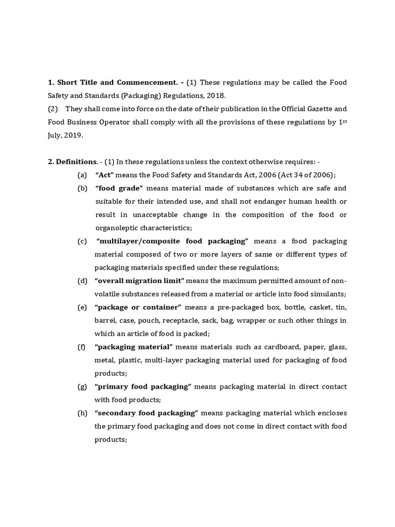 Food Safety Packaging Regulations 2018 | PDF | Polyethylene | Plastic