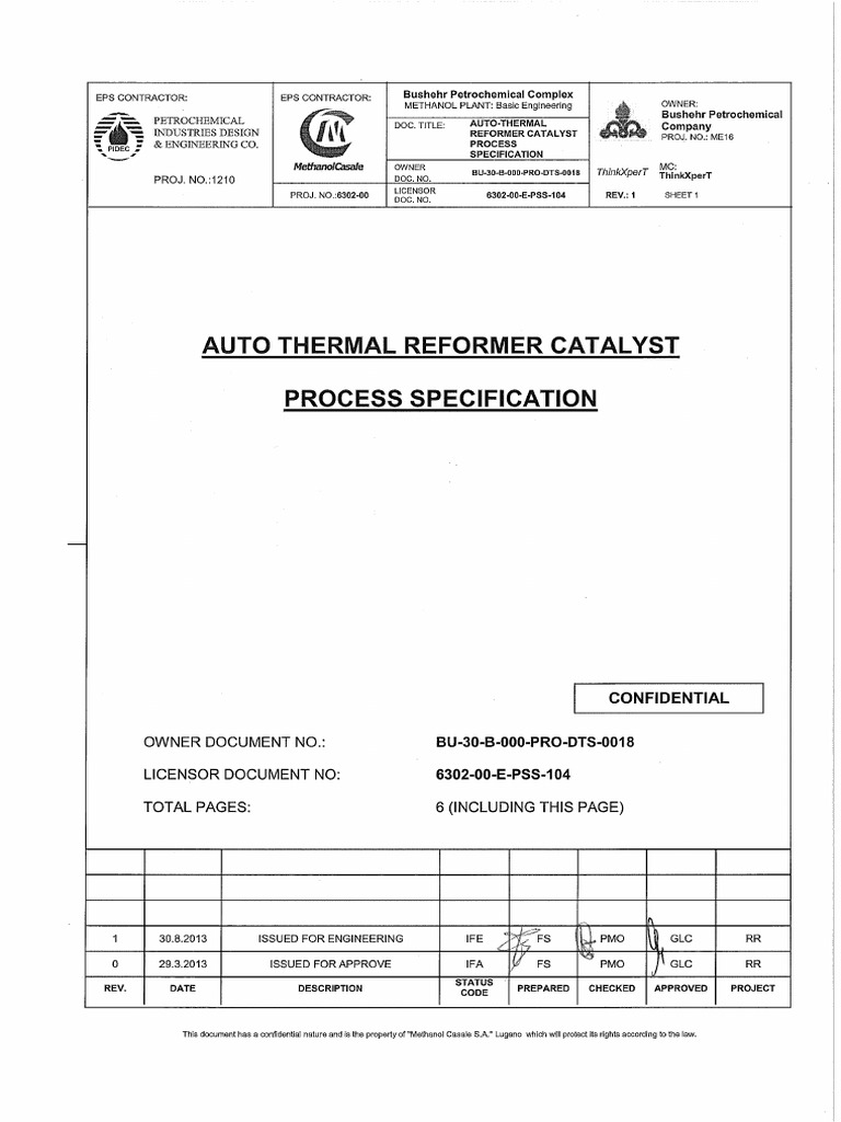 Methanol Plant Catalyst Process Specs | PDF | Scientific Phenomena ...