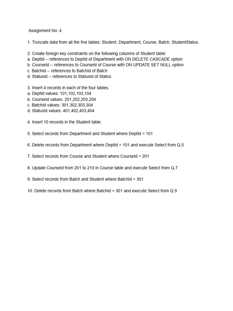 SQL Assignment: Data Management Tasks | PDF