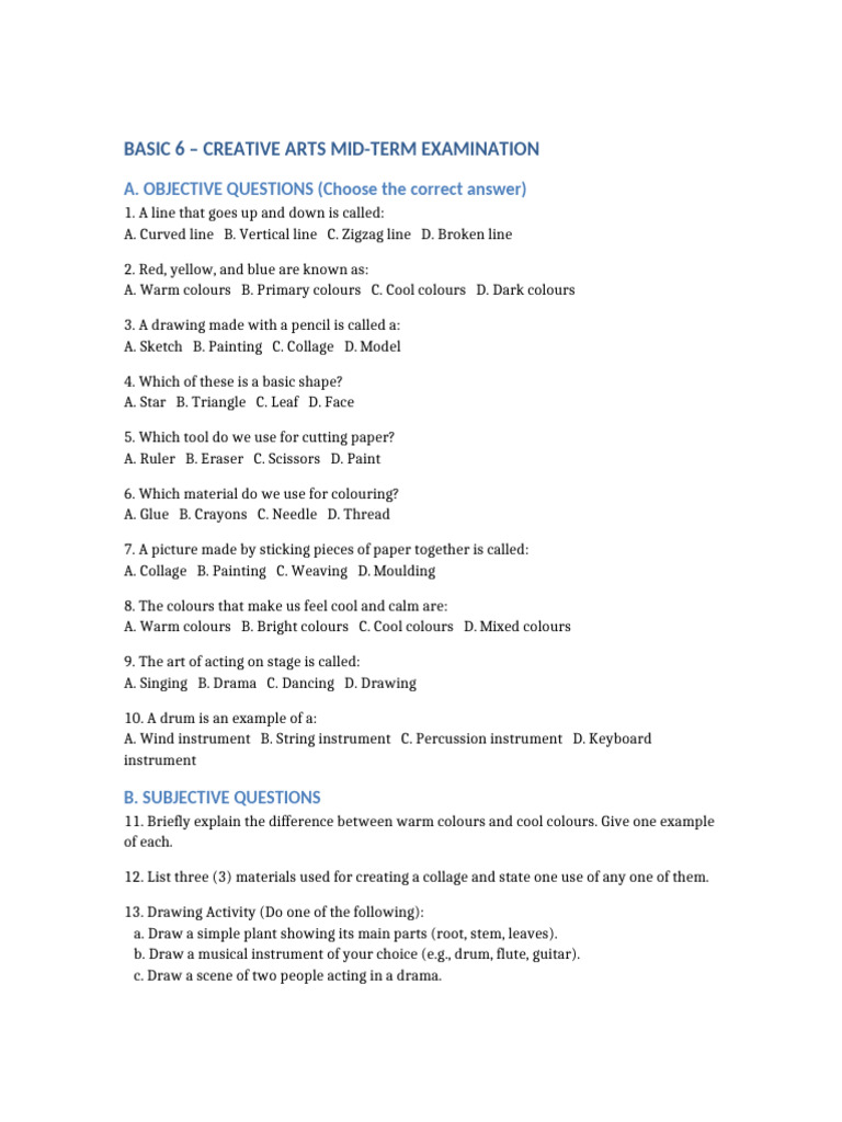 Creative Arts Mid-Term Exam Guide | PDF