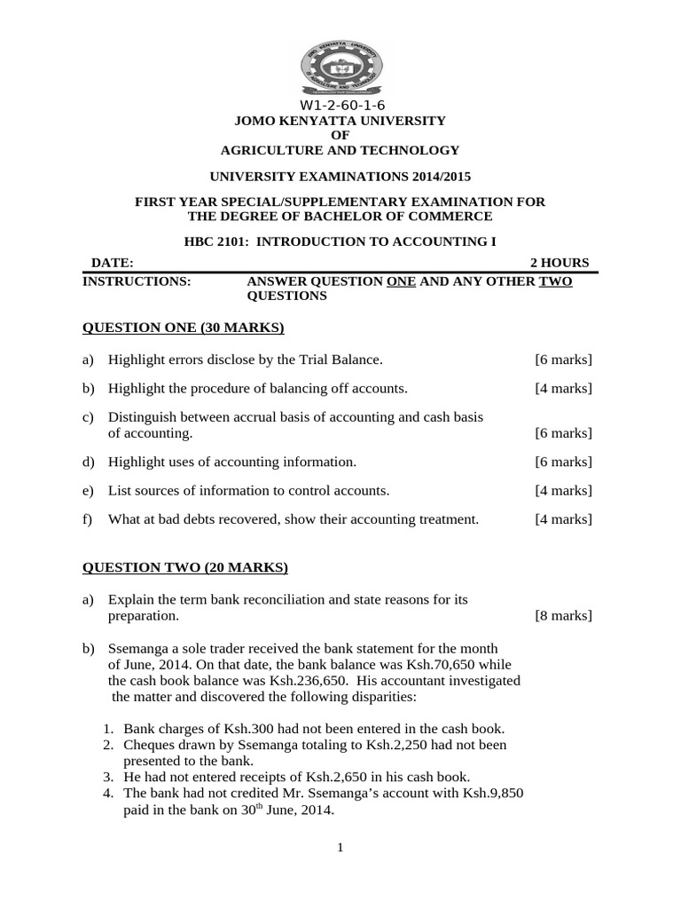 HBC 2101 Introduction To Accounting I | PDF | Cheque | Debits And Credits