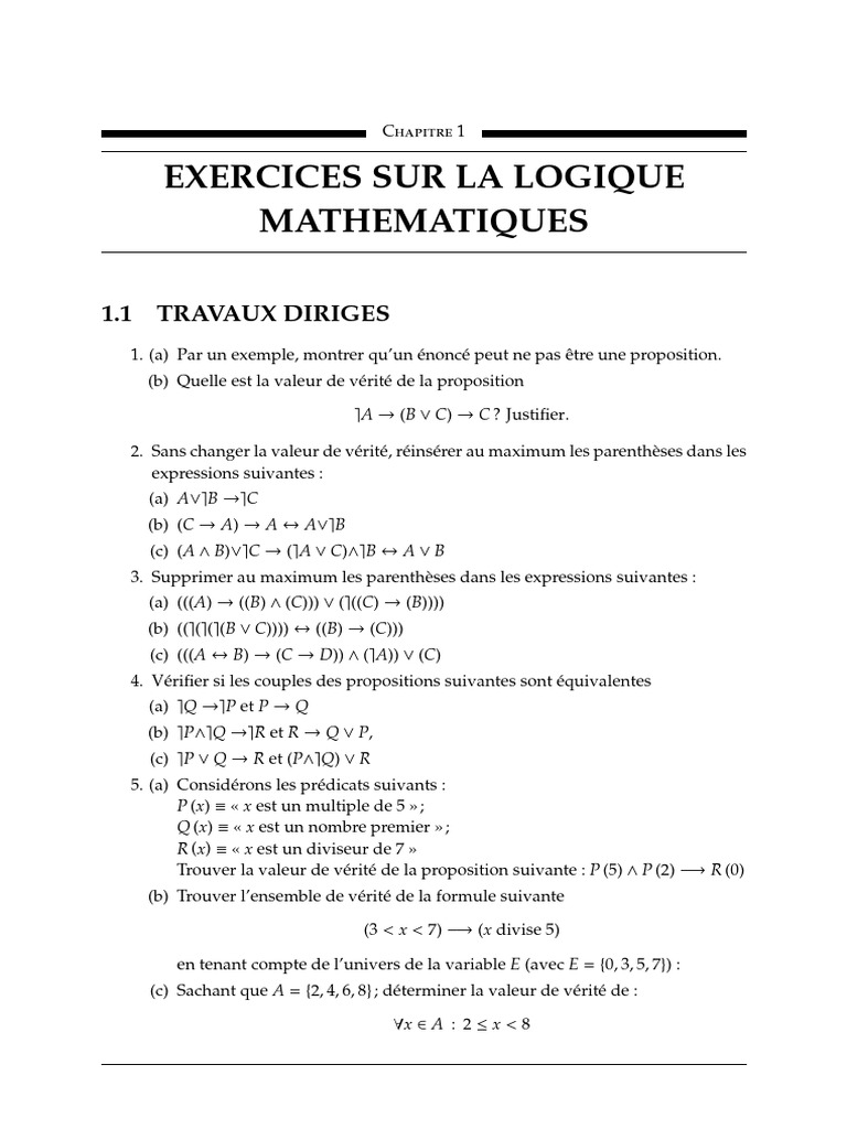 Exercices de logique mathématique | PDF | Logique mathématique | Vérité