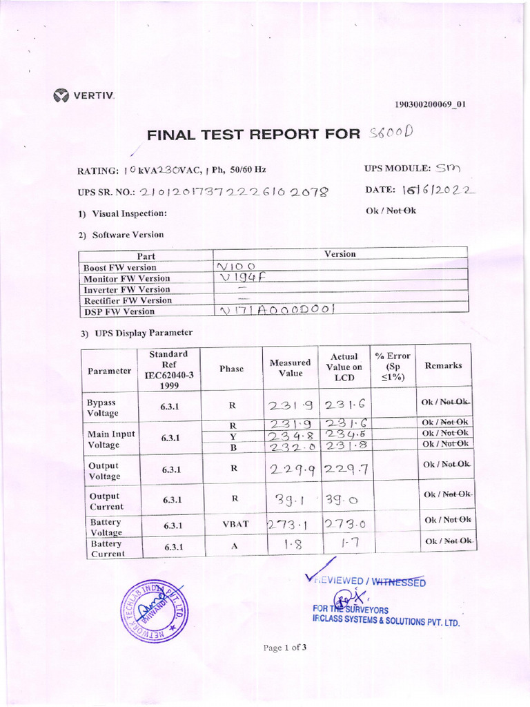 Final Test Report for 1 PII 5600 UPS | PDF | Electromagnetism ...