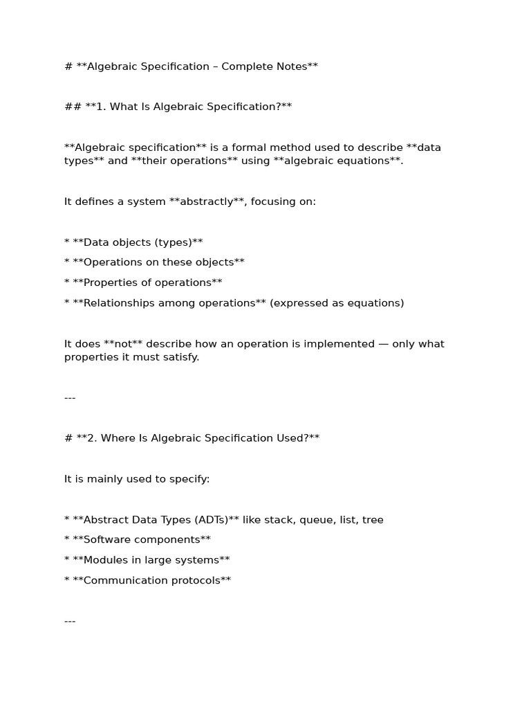 Algebraic Specification is used in software egg | PDF | Data Type ...