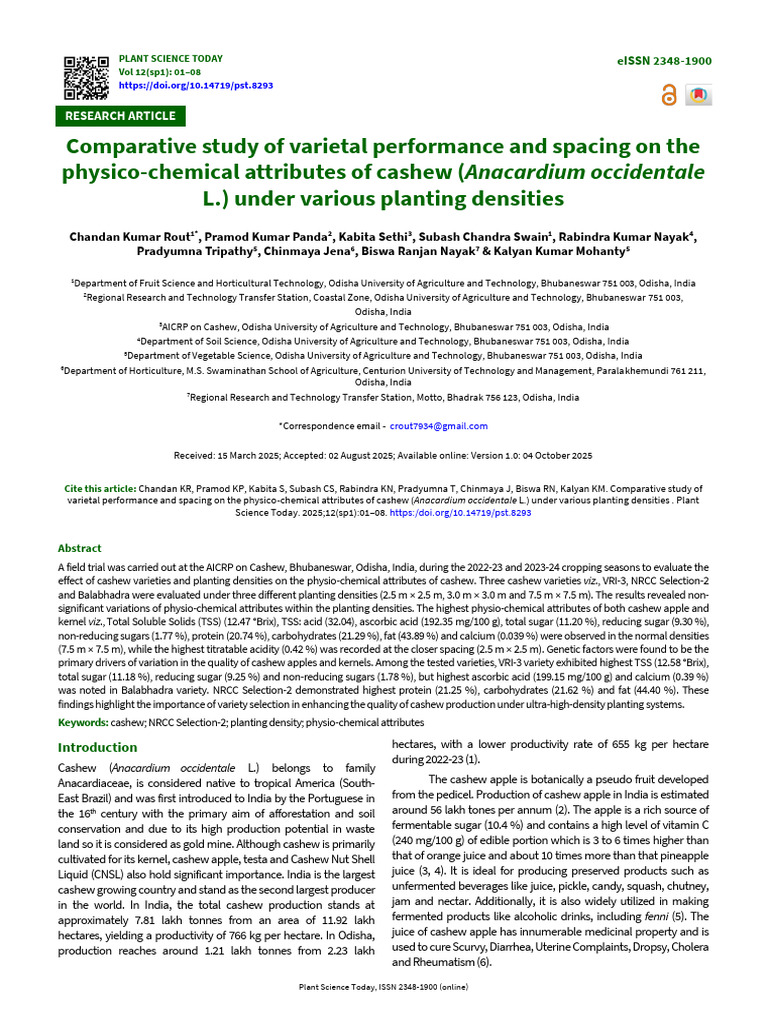 Comparative Study of Varietal Performance and Spacing On The Physico ...