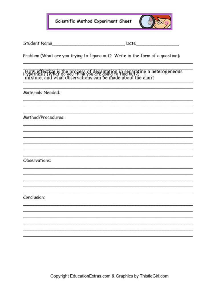 Scientific Method Experiment Sheet | PDF