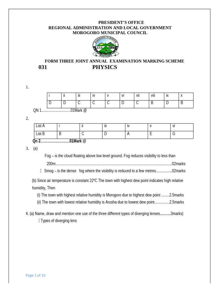 Form Three Physics-marking Scheme | PDF | Anode | Collision