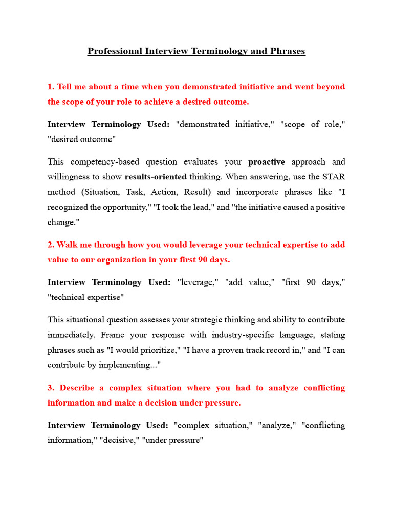 Essential Interview Terminology Guide | PDF | Leadership | Learning