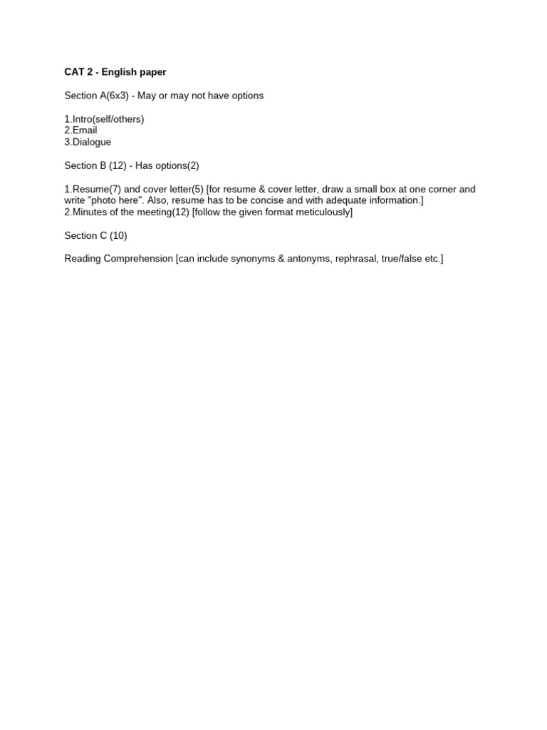 English Paper Structure for CAT 2 | PDF
