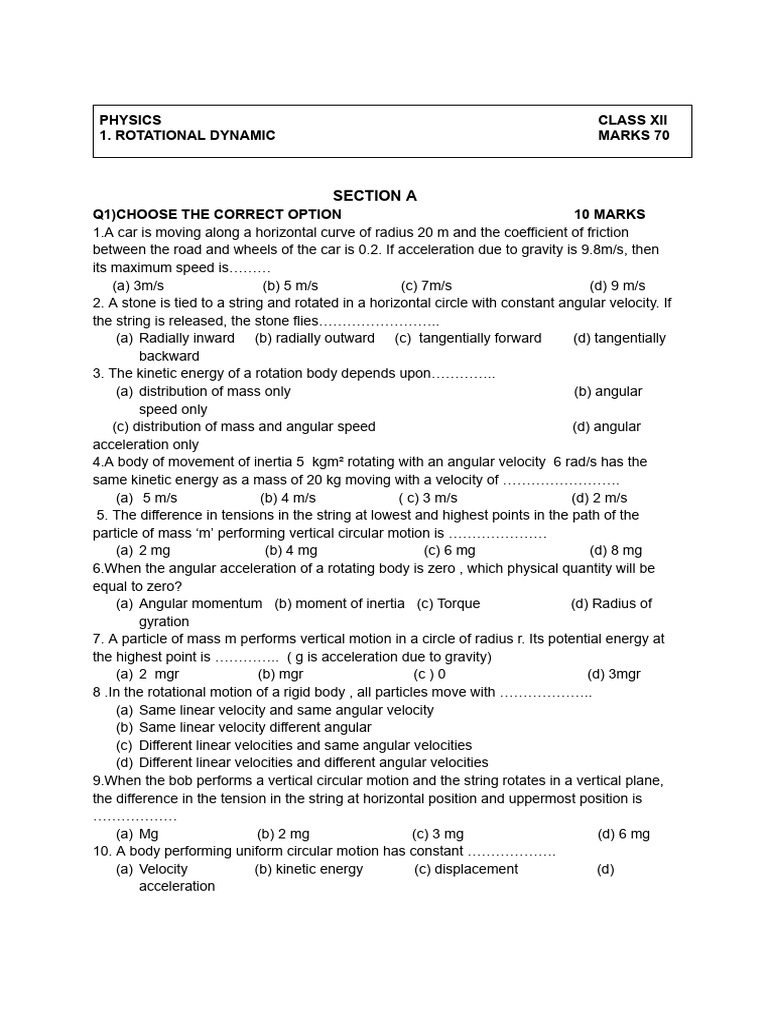 Physics Questions on Rotational Dynamics | PDF | Acceleration | Rotation