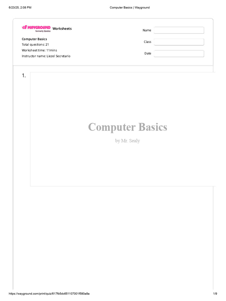 Computer Basics Worksheet for Students | PDF | Input/Output | Central ...