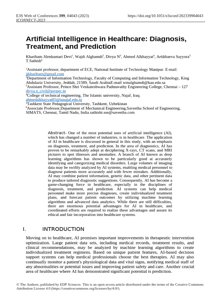 Artificial Intelligence in Healthcare Diagnosis TR | PDF | Artificial ...