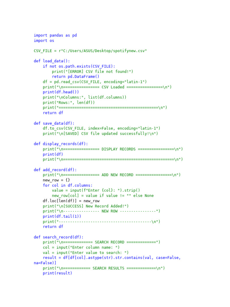 Spotify Data Management Script | PDF | Comma Separated Values | Computing