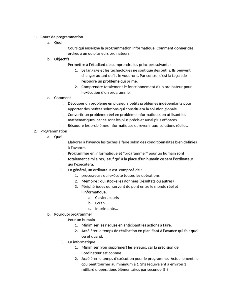 Introduction à la Programmation Informatique | PDF | Structure de ...