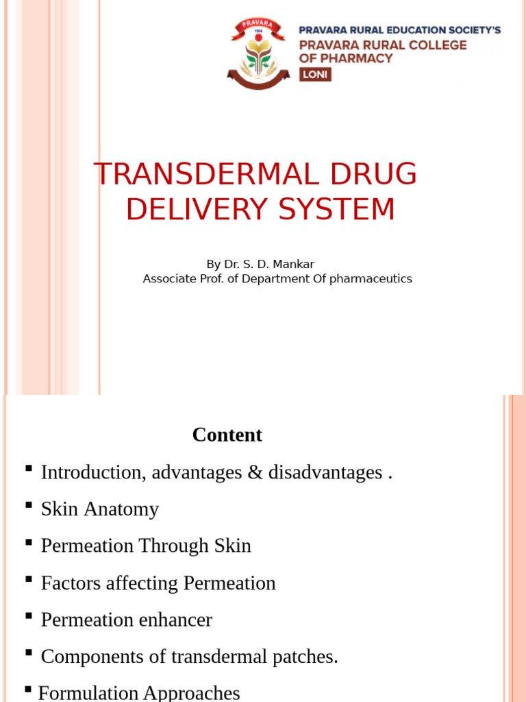 Transdermal Drug Delivery Systems Explained | PDF | Skin | Epidermis