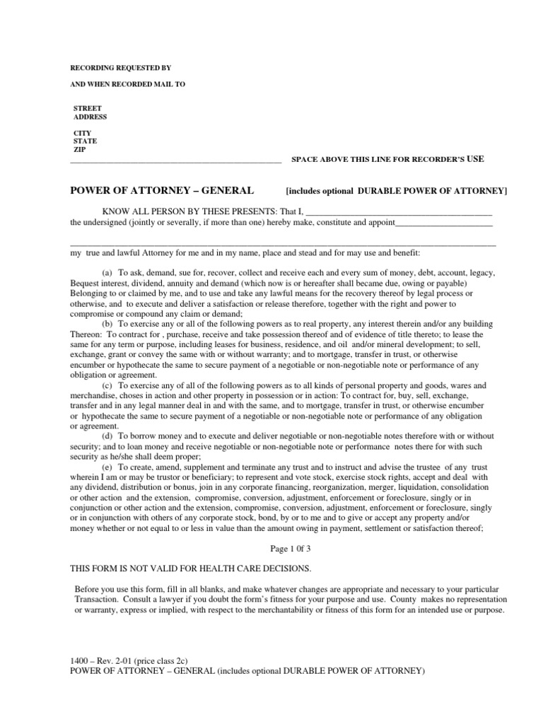 General Power of Attorney Form PDF | PDF | Power Of Attorney | Deed Of ...