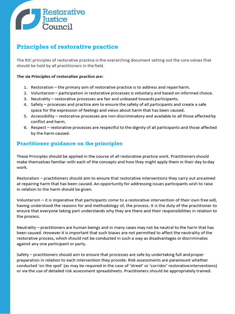 Principles of Restorative Practice Guide | PDF | Risk | Risk Assessment